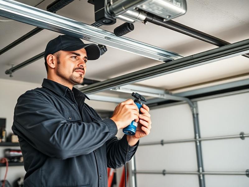 Professional technician inspecting garage door springs in Marion MA